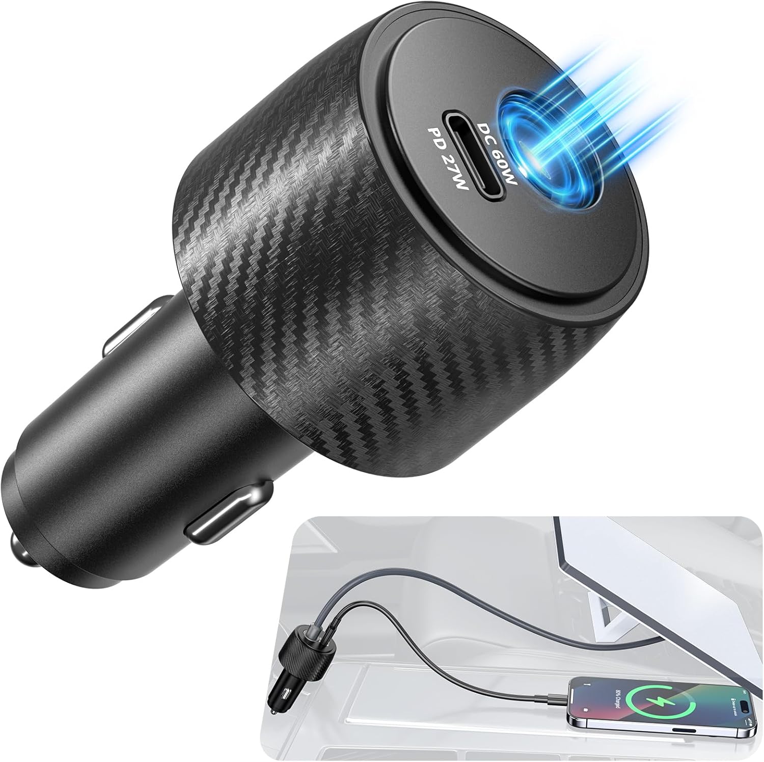 Starlink Mini 60W Car Charger, 12V-24V to 30V DC Step Up Converter with PD 27W USB-C Port, Dual Port Car Power Adapter for Starlink Mini, RV, Truck, Boat & On-the-Go Use-1