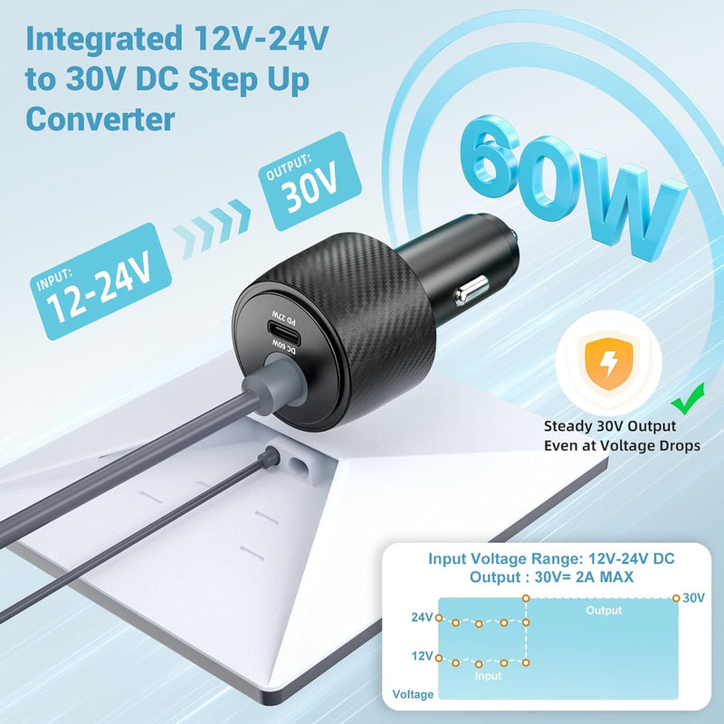 Starlink Mini 60W Car Charger, 12V-24V to 30V DC Step Up Converter with PD 27W USB-C Port, Dual Port Car Power Adapter for Starlink Mini, RV, Truck, Boat & On-the-Go Use-2