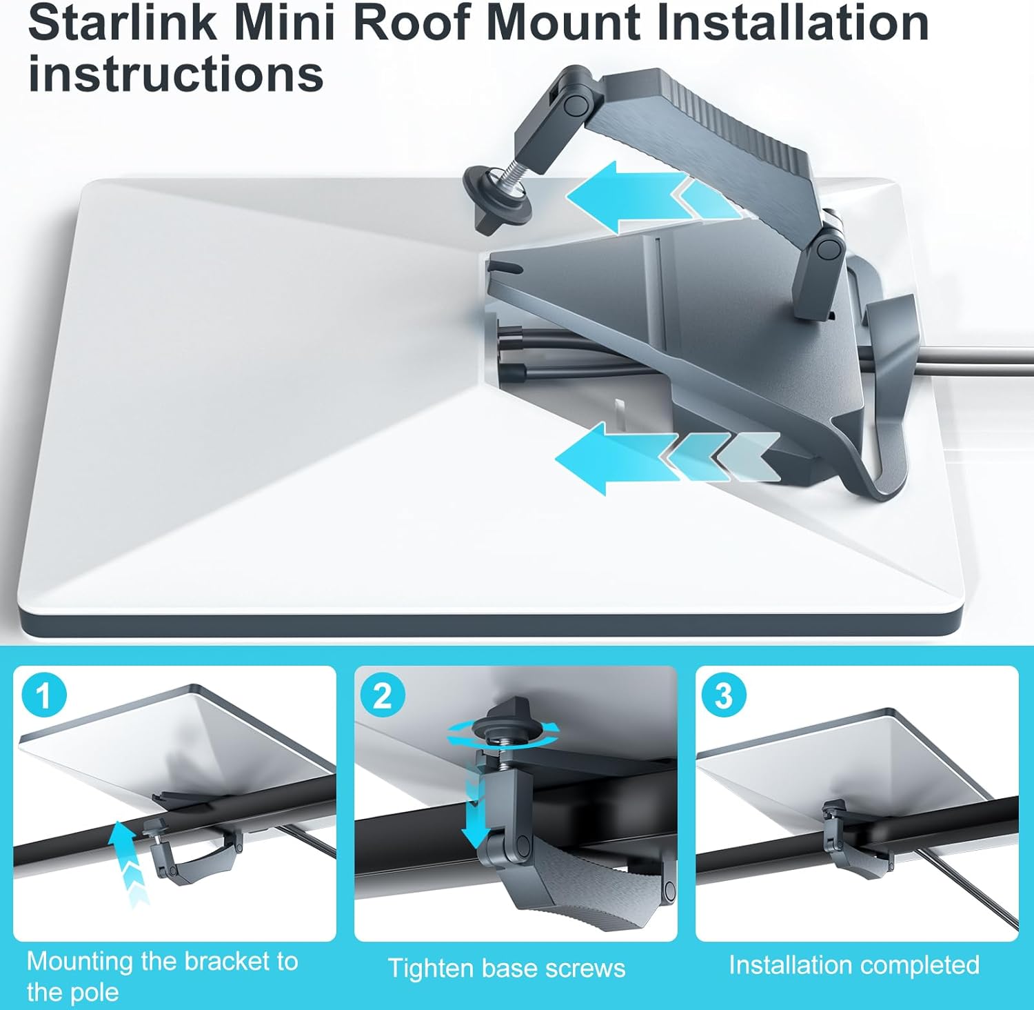 Starlink Mini Roof Rack Mount, No-Drill Vehicle Mount Bracket for Starlink Mini, Fits 10-32mm Roof Bars for Car, RV, Yacht & Outdoor Use-5
