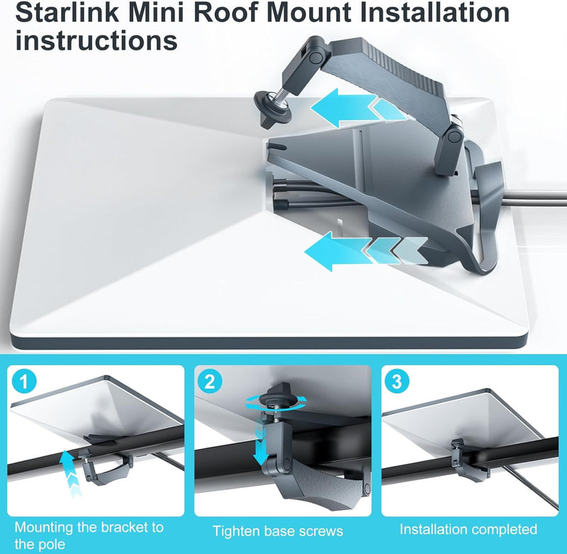 Starlink Mini Roof Rack Mount, No-Drill Vehicle Mount Bracket for Starlink Mini, Fits 10-32mm Roof Bars for Car, RV, Yacht & Outdoor Use-5