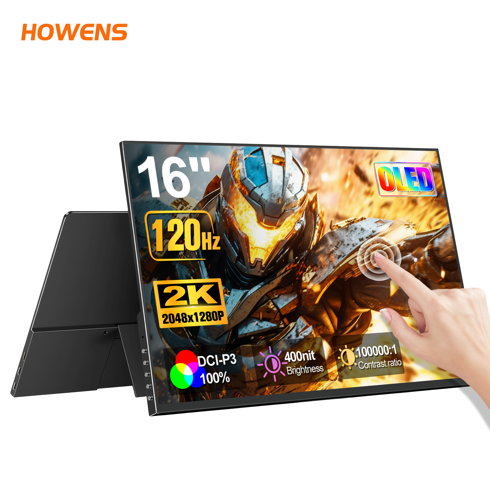 16" 2K 120Hz OLED Touch Portable Monitor | 10-Point Capacitive Touch Display