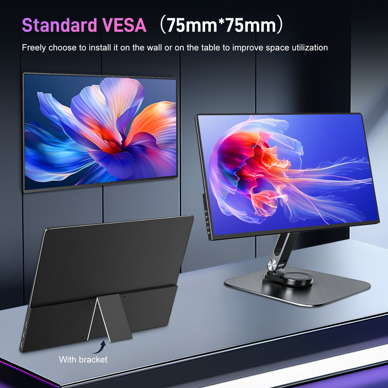 16 Inch 2K OLED Portable Monitor 2048*1280 120Hz 0.1ms Response 400Nit 100% DCI-P3 External Second Display with Foldable Stand VESA Mount Compatible Laptop Mac Phone Switch PS5 Xbox-4