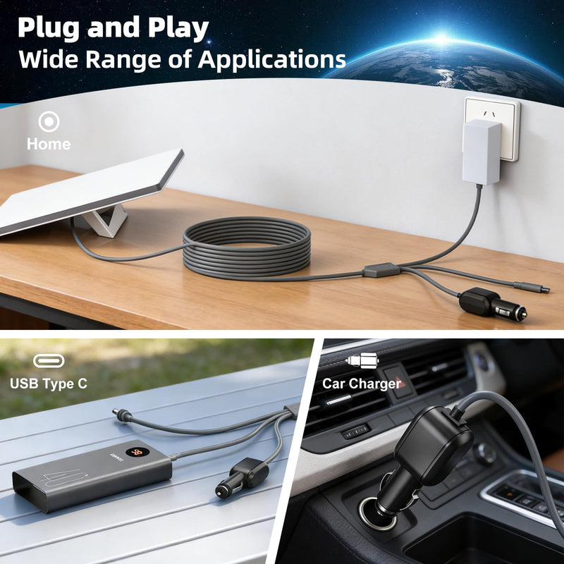 3-in-1 Starlink Mini DC Power Cable, 9.8FT 12V-24V Car Charger Cord with USB-C Port, Waterproof Step Up Converter for Starlink Mini, Plug and Play for Camping, RV, Truck, Home, Outdoor Adventures-3