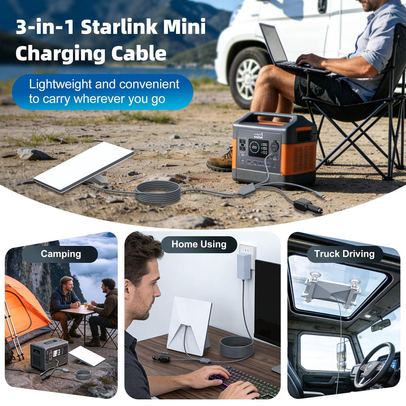 3-in-1 Starlink Mini DC Power Cable, 9.8FT 12V-24V Car Charger Cord with USB-C Port, Waterproof Step Up Converter for Starlink Mini, Plug and Play for Camping, RV, Truck, Home, Outdoor Adventures-7