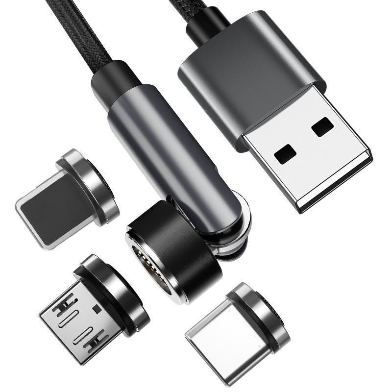 3A Magnetic Charging Cable 2-in-1 Rotating Fast Charge USB Cable 3 in 1 Type-C Lightning Micro USB Braided Wire ﻿-1