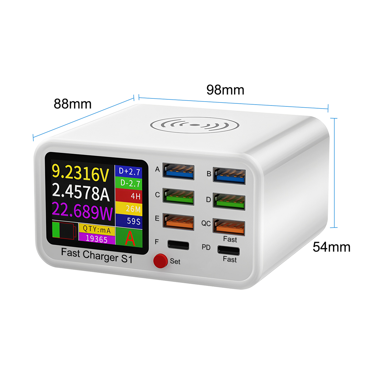 Multifunction USB C Fast Charger 8 Port Desktop Charger Type C PD3.0 PPS QC3.0 15W Fast Wireless Charger for MacBook Phone