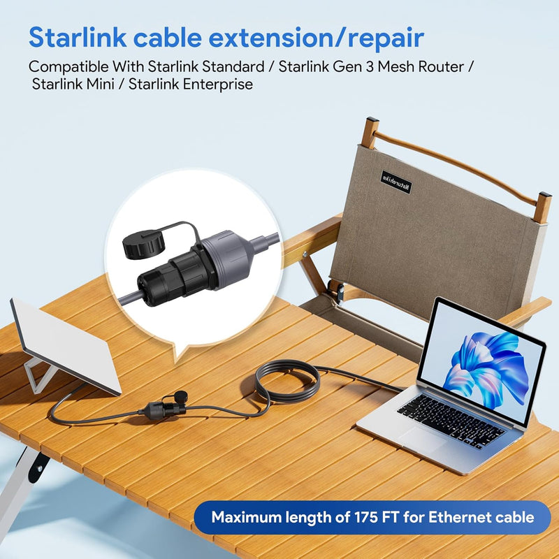 Starlink Cable Extension/Repair Kit, IP68 Waterproof RJ45 Ethernet Adapter, 2000Mbps Cat6 Shielded Cable for Starlink Standard, Gen3, Mini, Enterprise, RV, Camping, Home Network Extension-8