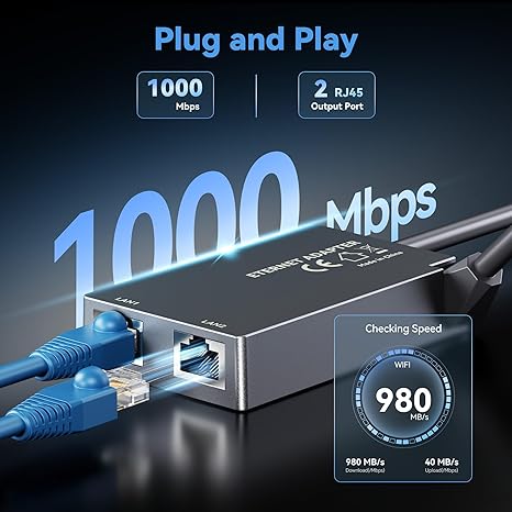 Dual-Port Starlink Ethernet Adapter for Gen 2 (2 Devices), 1Gbps High-Speed Networking with Enhanced Stability, Starlink V2 Accessories Internet Satellite Kit for Home Office/Gaming/Streaming-2
