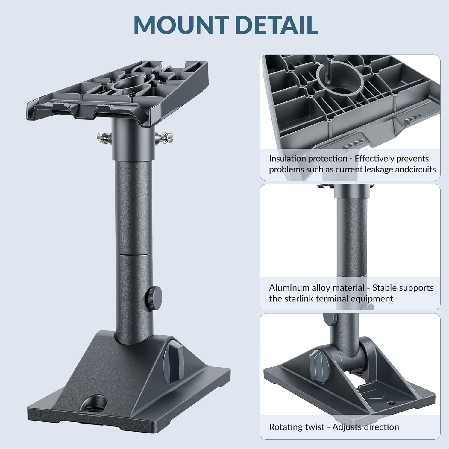 Starlink Gen 3 Mount Kit, Heavy-Duty Aluminum Roof/Wall Mount Accessories for Starlink V3, 5.5"x8.8" Stable Base, 90° Tool-Free Tilt, Insulation Guard, Satellite Dish Mounting Kit Pole & Pipe Adapter-6