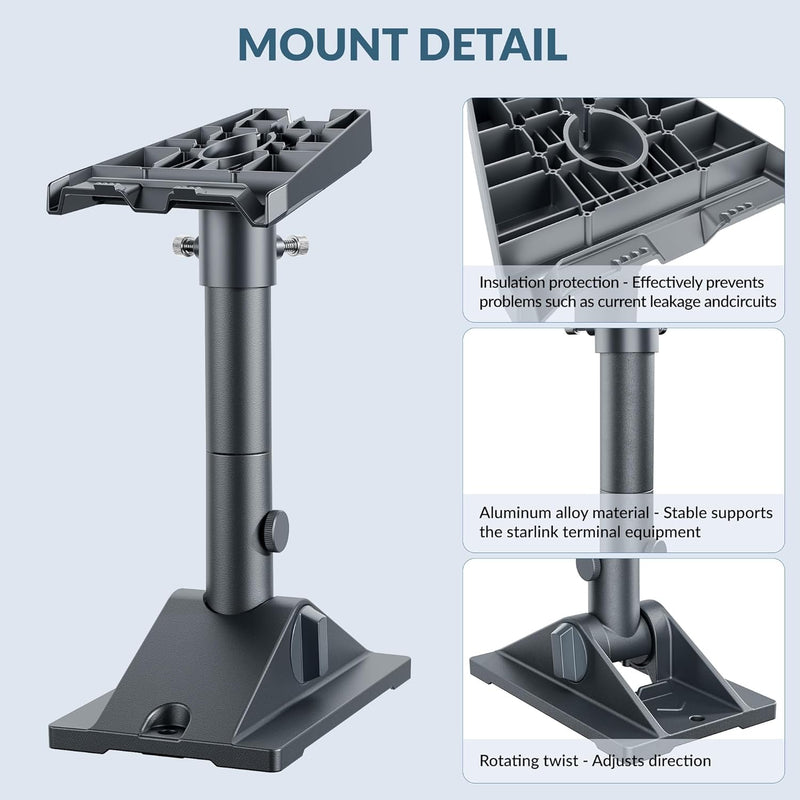 Starlink Gen 3 Mount Kit, Heavy-Duty Aluminum Roof/Wall Mount Accessories for Starlink V3, 5.5"x8.8" Stable Base, 90° Tool-Free Tilt, Insulation Guard, Satellite Dish Mounting Kit Pole & Pipe Adapter-6
