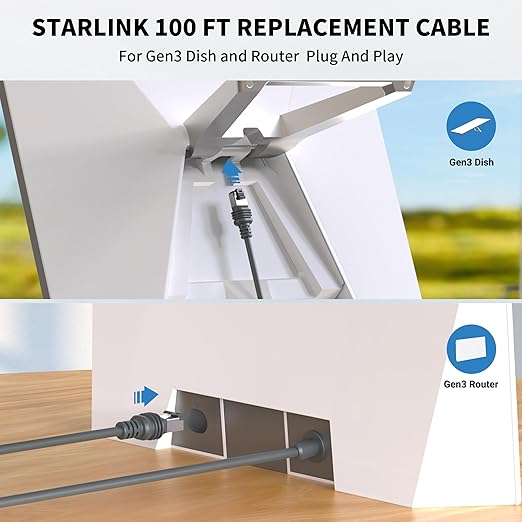 100FT/ 30M Starlink Gen 3 Cable for Starlink Standard Generation 3, Replacement Extension Cable Waterproof Satellite Starlink Standard V3 (100FT), Grey-5