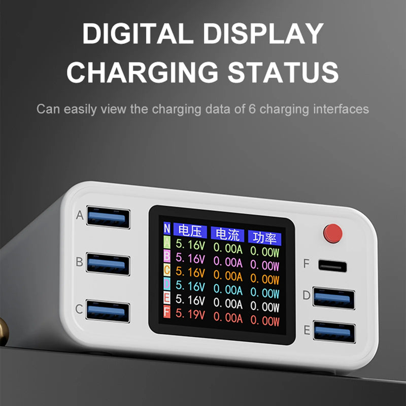 6-Port USB C Desktop Fast Charger | PD3.0 PPS QC3.0 Multi-Device Charging Station for iPhone Samsung MacBook Tablets-4