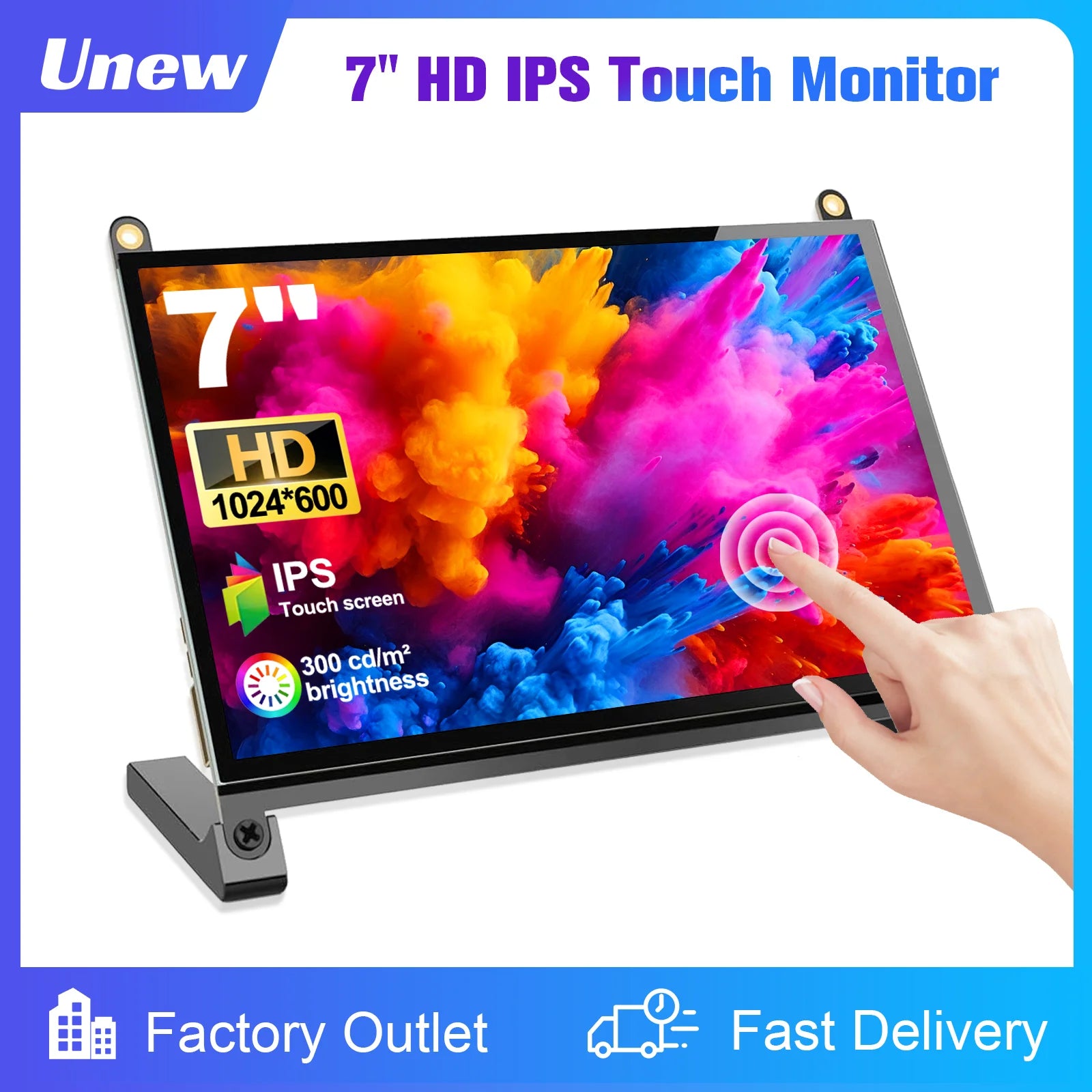 7-inch touchscreen display with 1024X600 pixels, 5-point touchscreen driver, free HDMI Type-C, suitable for PC gaming consoles