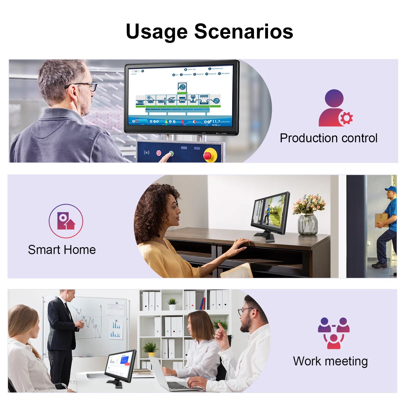 15.6 inch IPS Monitor Full HD 1920x1080 Multi-Interface HDMI VGA DVI VESA Support for Automation Control Office Meeting Gaming-5