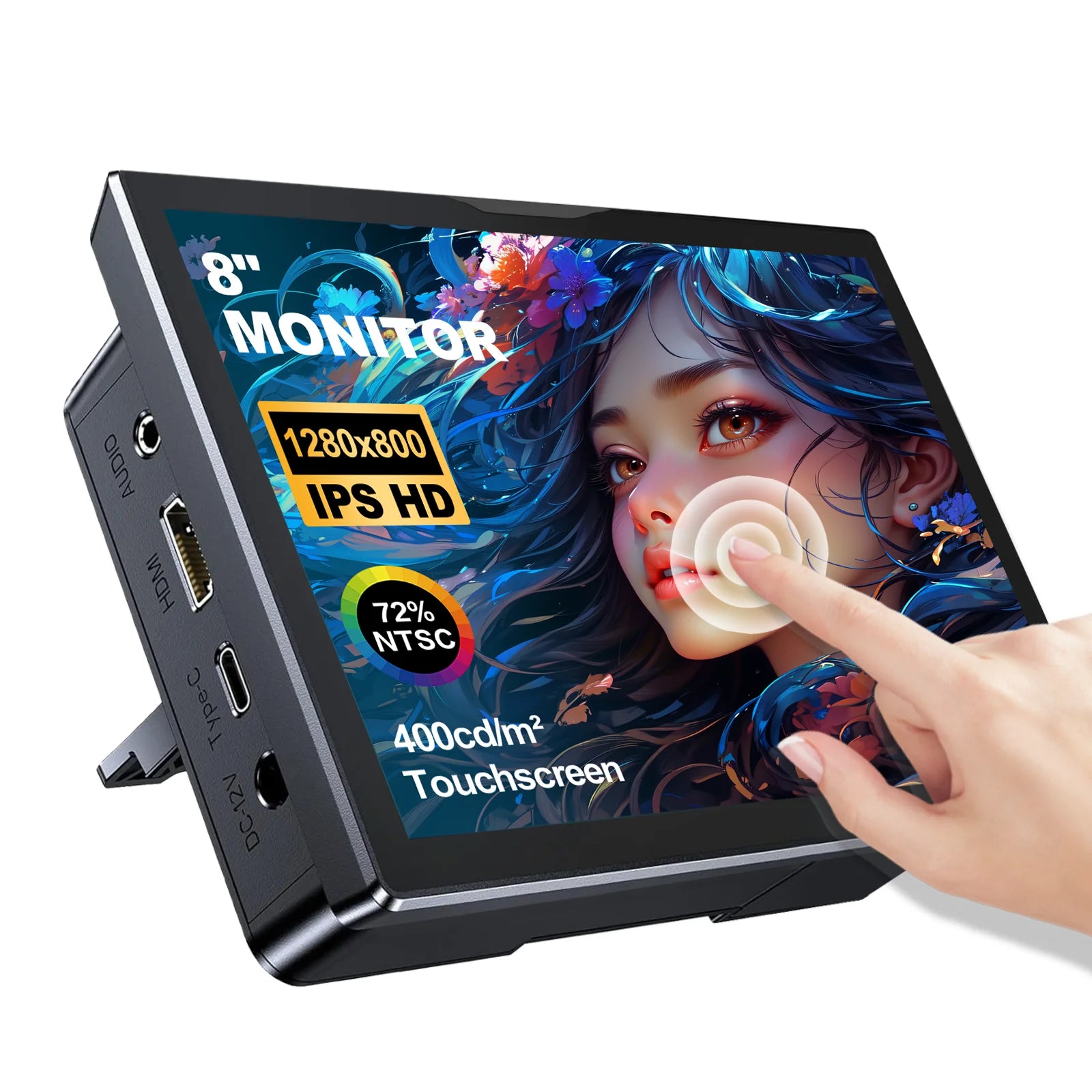 8" 1280×800 16:10 Touch IPS Monitor | Mini Portable Touch Screen for DIY & Surveillance