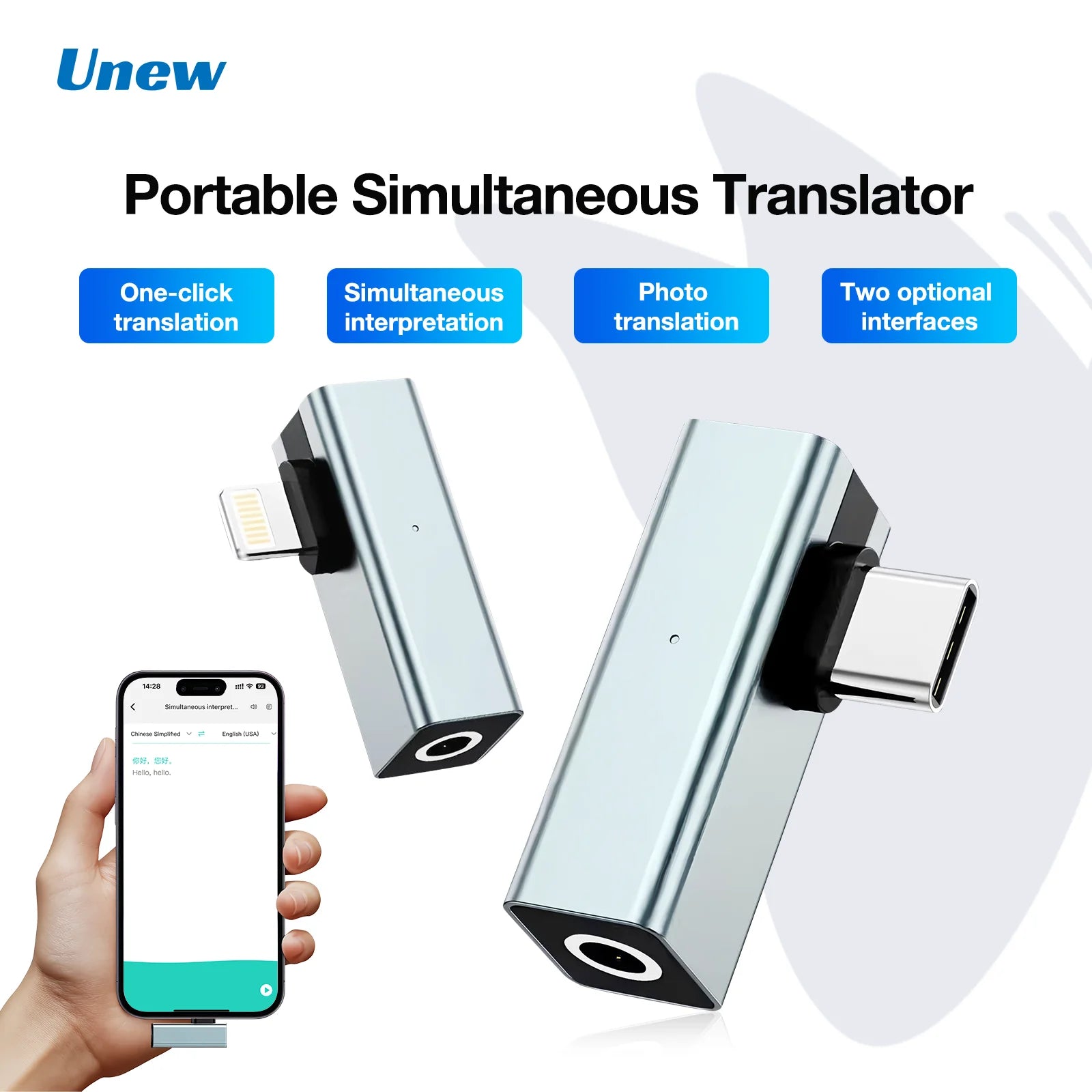 Type-C/Lighting, AI translation stick with real-time translation of 140 languages and 6 modes for conference recording function