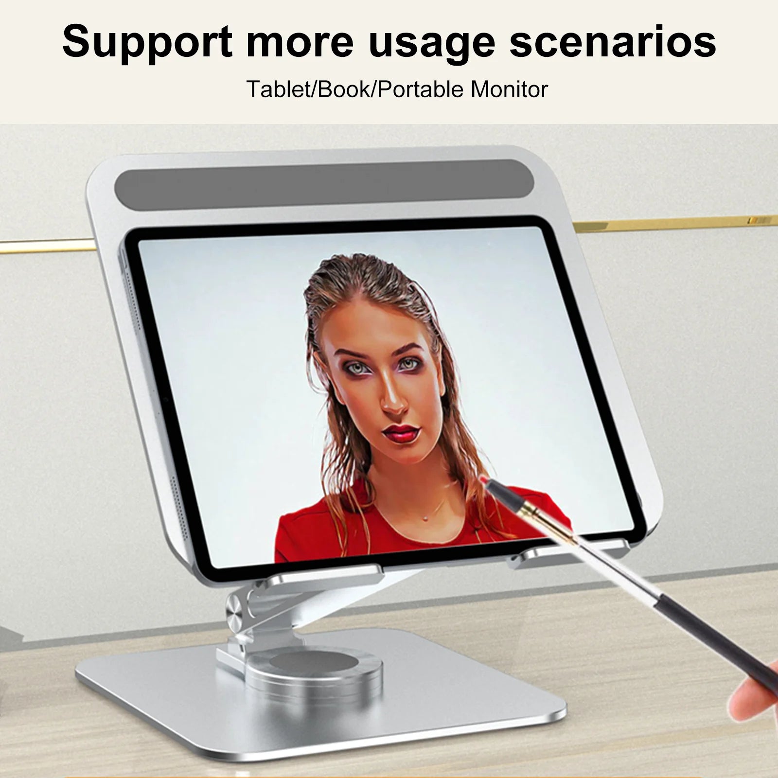 360° Rotatable Stand Metal Aluminum For Laptop Holder Adjustable Anti-Slip Silicone Base Stability for Tablet ﻿Portable Monitor-6
