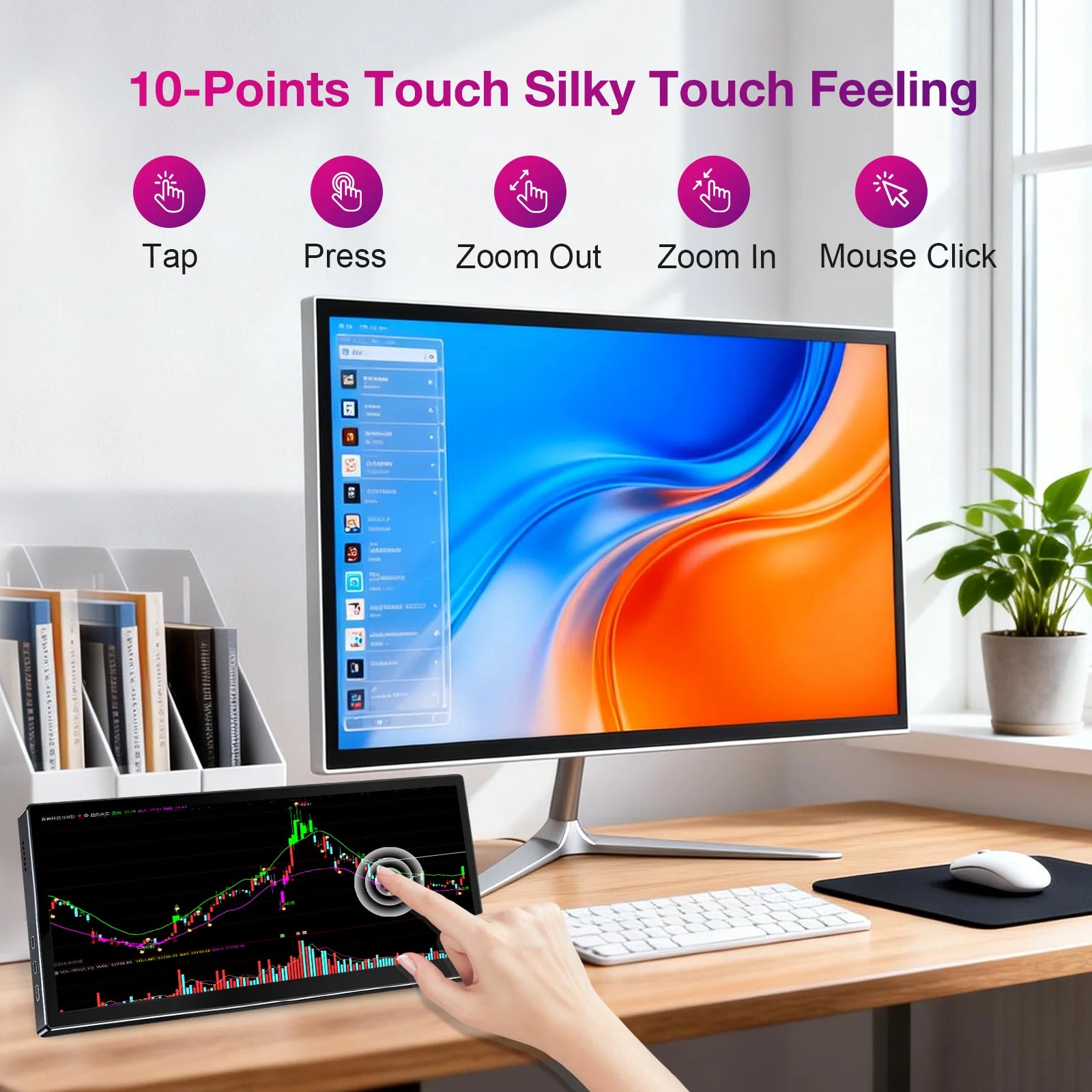 12.3 Inch Touchscreen Portable Monitor 1920x720 IPS  Display 10-Point Touch USB C HDMI Gaming Monitor For Laptop PC 8:3-4
