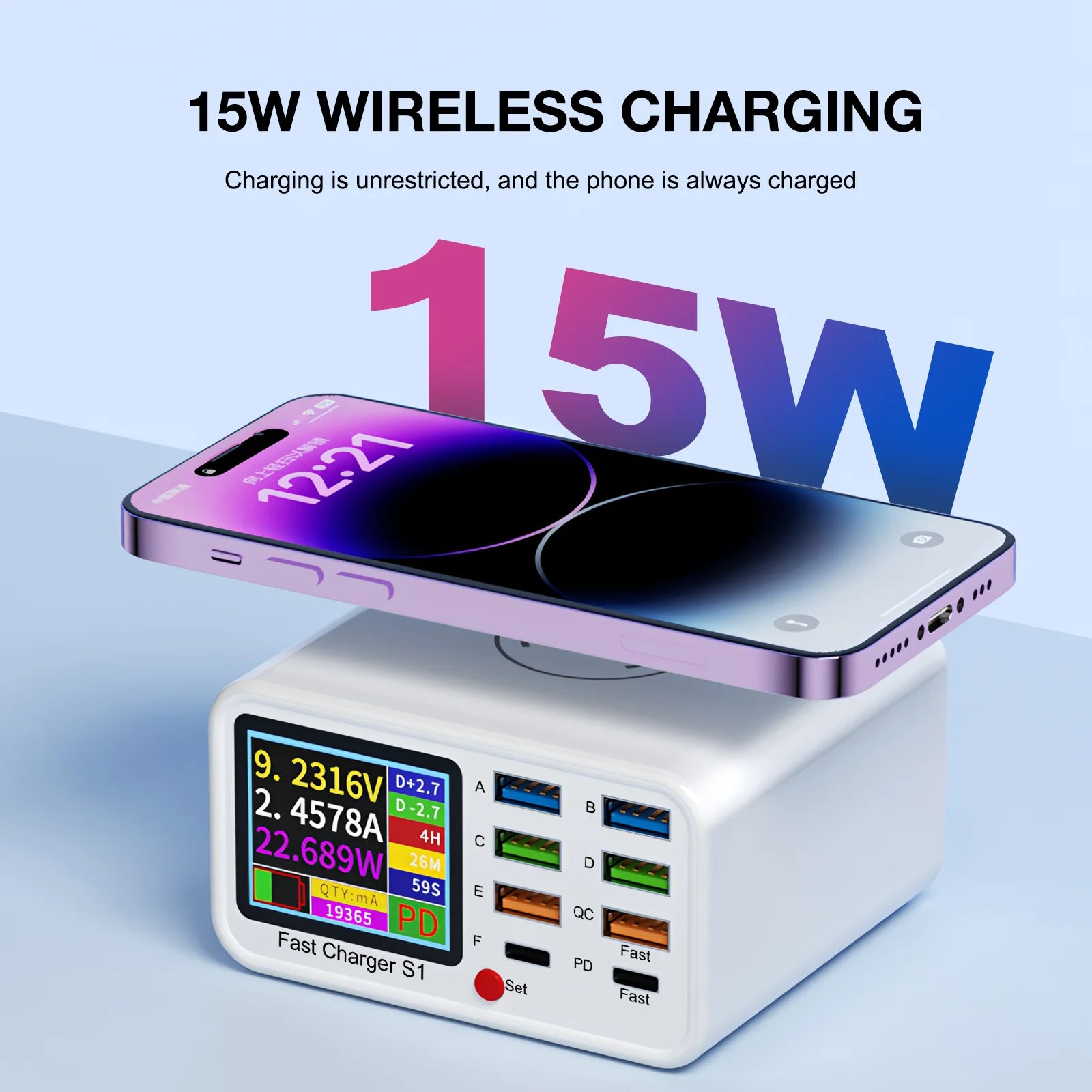 Multifunction USB C Fast Charger 8 Port Desktop Charger Type C PD3.0 PPS QC3.0 15W Fast Wireless Charger for MacBook Phone-5