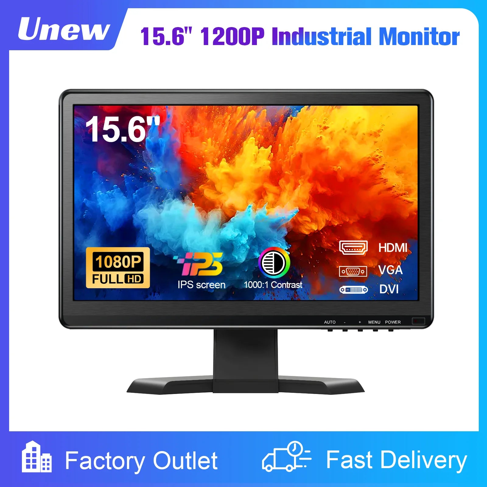 15.6 inch IPS Monitor Full HD 1920x1080 Multi-Interface HDMI VGA DVI VESA Support for Automation Control Office Meeting Gaming-1