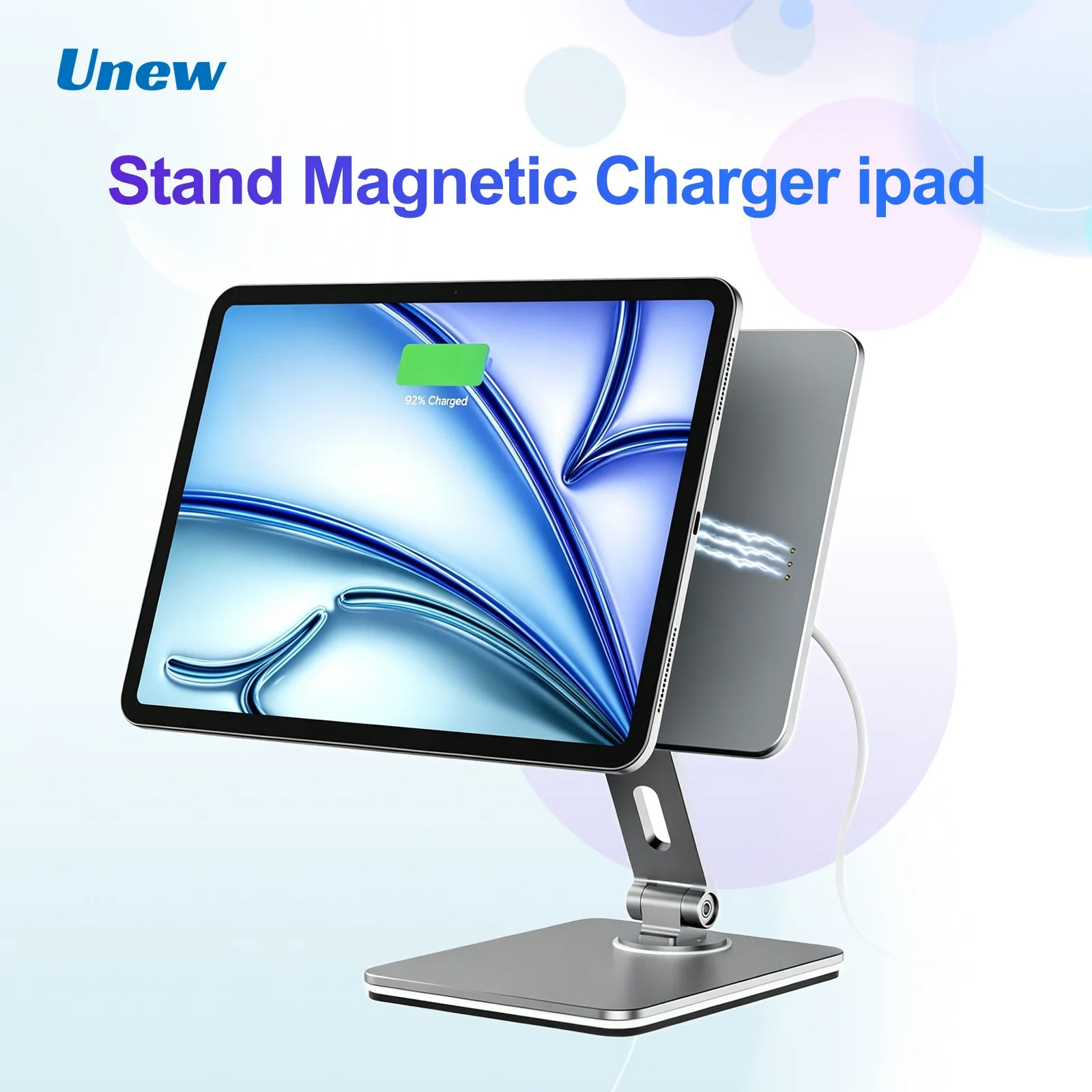 Magnetic iPad Stand 360° Rotation Foldable Aluminum Holder for iPad Air 10.9/11 & Pro 11 Adjustable Desk Mount Wireless Charging-1