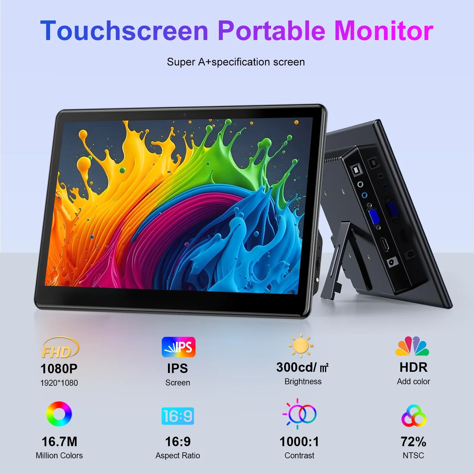 13.3 inch Touch Screen Monitor FHD 1920X1080 Suitable for Phone Laptop Inside Speaker Compatible with HDMI VGA USB Type-C-2