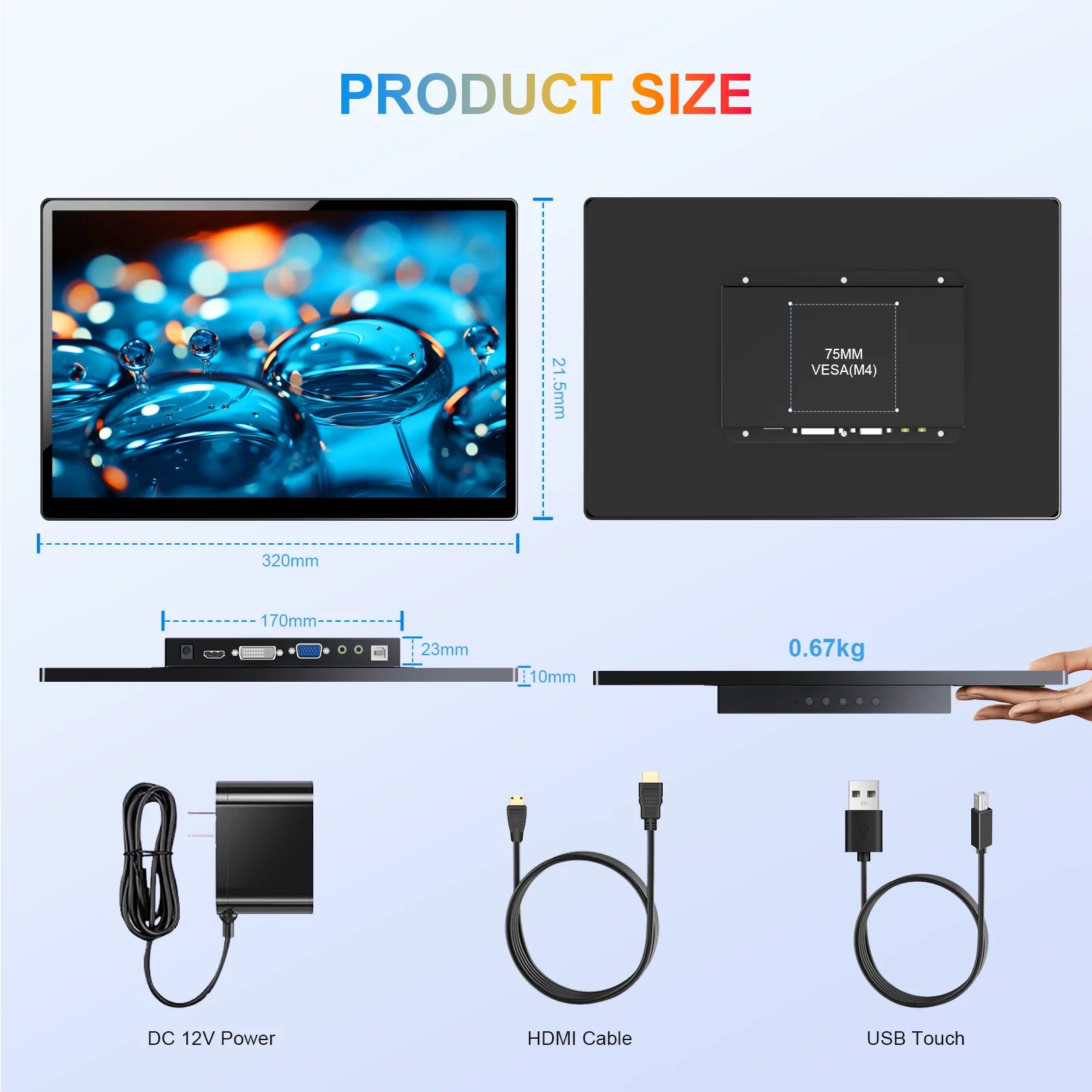 14 inch Portable Monitor Touch Screen with 1920X1200 IPS Office Computer Second Display for Laptop Phone CCTV DIY Car Syteam-6