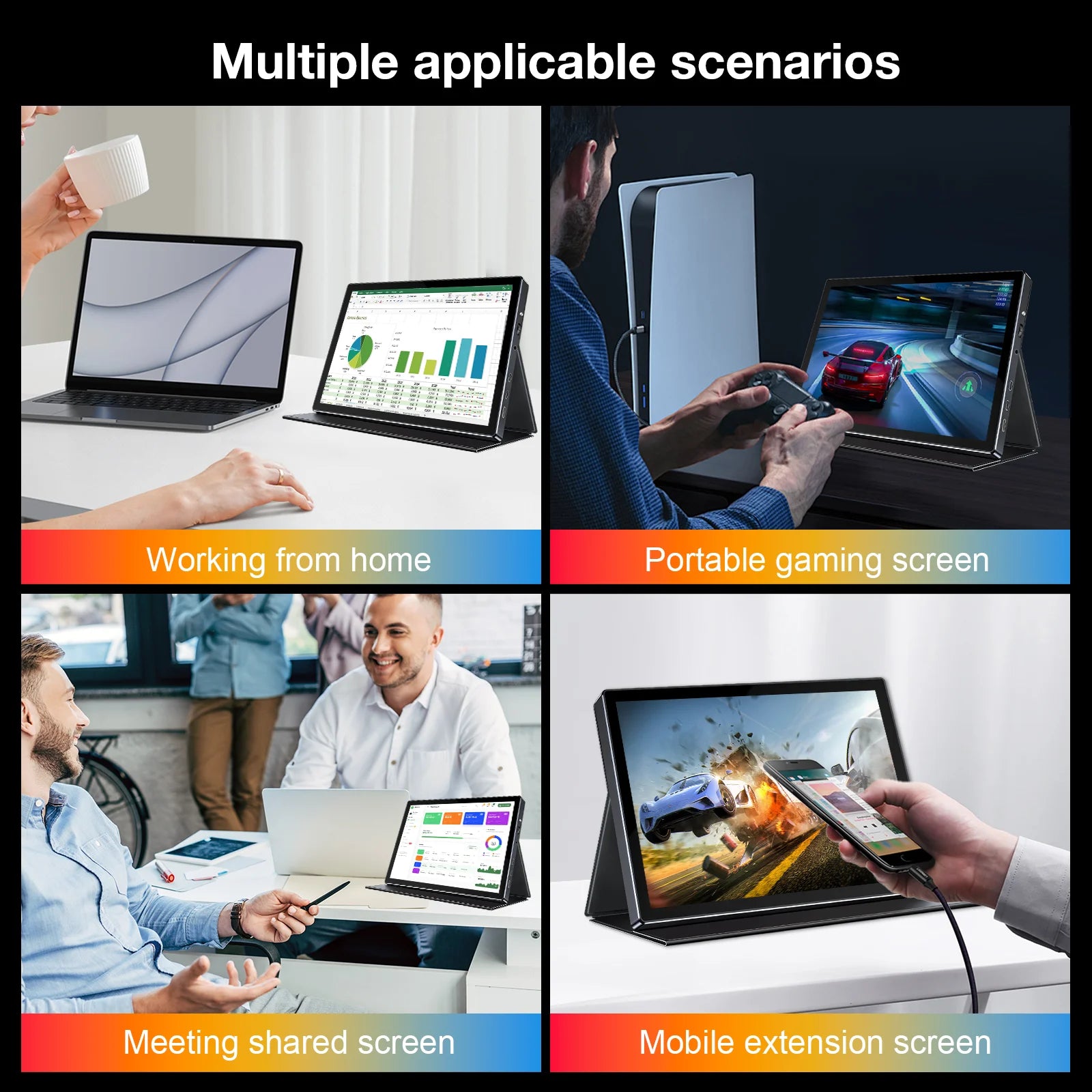 10.1 inch 1920x1200 portable Monitor, Support Typc-c/HDMI，Leather Case VESA 75*75mm, for Mobile Phone Laptops PC Car Computer-6
