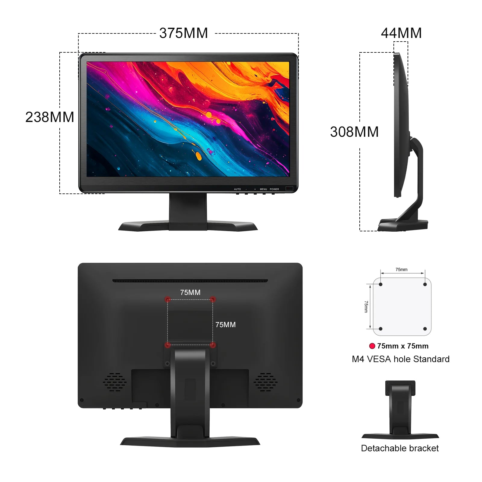 15.6 inch IPS Monitor Full HD 1920x1080 Multi-Interface HDMI VGA DVI VESA Support for Automation Control Office Meeting Gaming-4