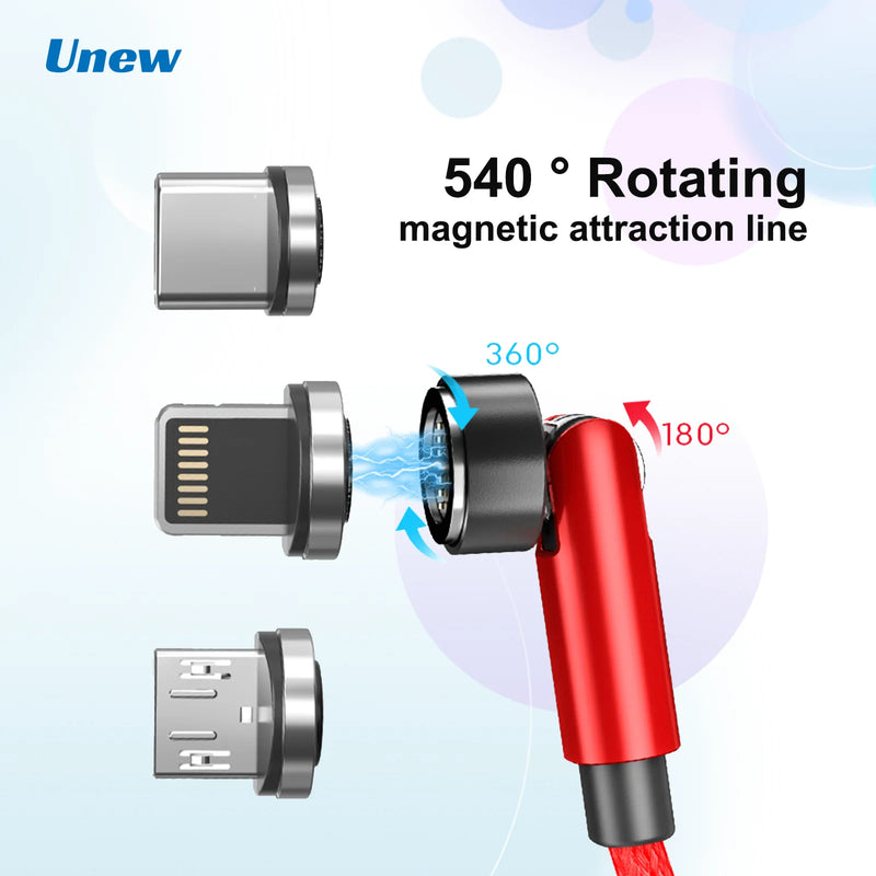 3A Magnetic Charging Cable 2-in-1 Rotating Fast Charge USB Cable 3 in 1 Type-C Lightning Micro USB Braided Wire ﻿-1