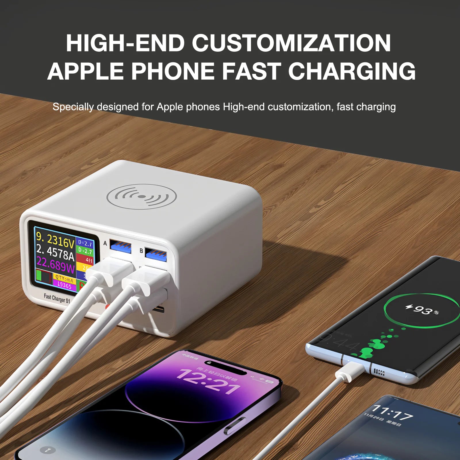 Multifunction USB C Fast Charger 8 Port Desktop Charger Type C PD3.0 PPS QC3.0 15W Fast Wireless Charger for MacBook Phone-4