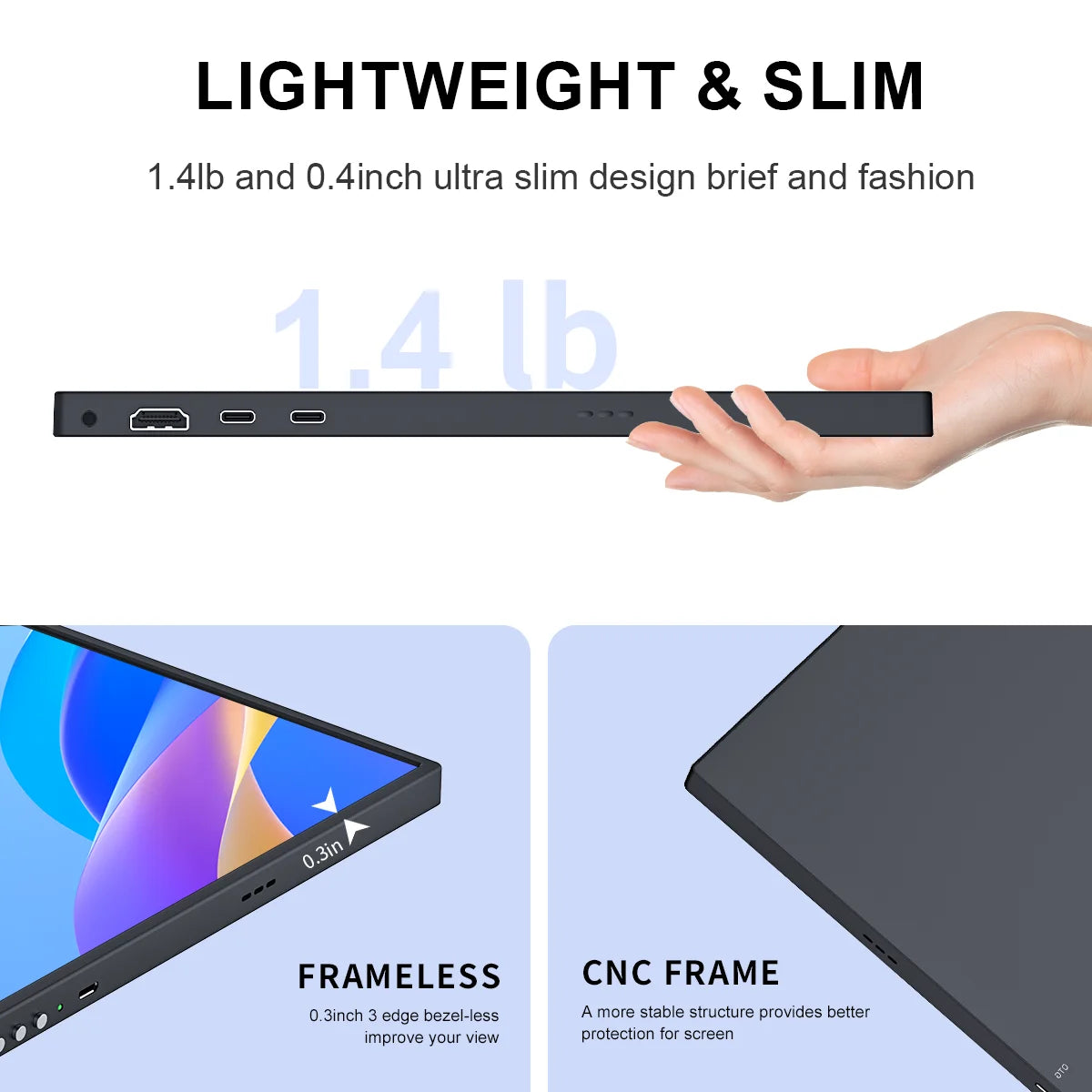 15.6 inch Portable Monitor UHD 3840X2160 Ultra-Thin 4K IPS Screen for PC Gaming External Display with for Xbox Switch PS4/5-2