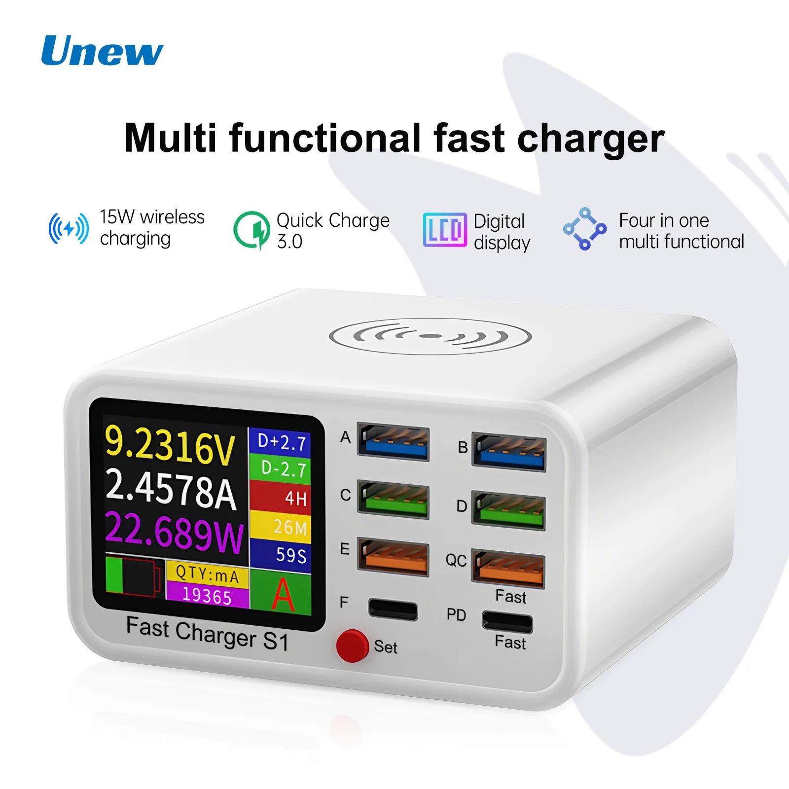 Multifunction USB C Fast Charger 8 Port Desktop Charger Type C PD3.0 PPS QC3.0 15W Fast Wireless Charger for MacBook Phone-1