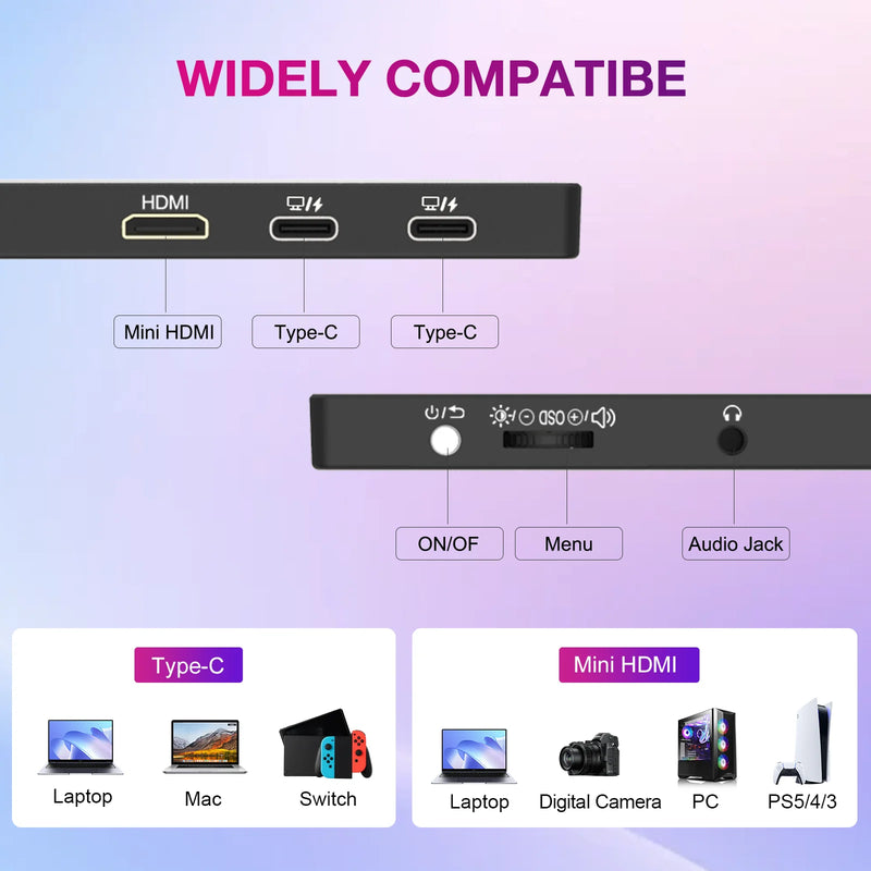 12.3 Inch Touchscreen Portable Monitor 1920x720 IPS  Display 10-Point Touch USB C HDMI Gaming Monitor For Laptop PC 8:3-3