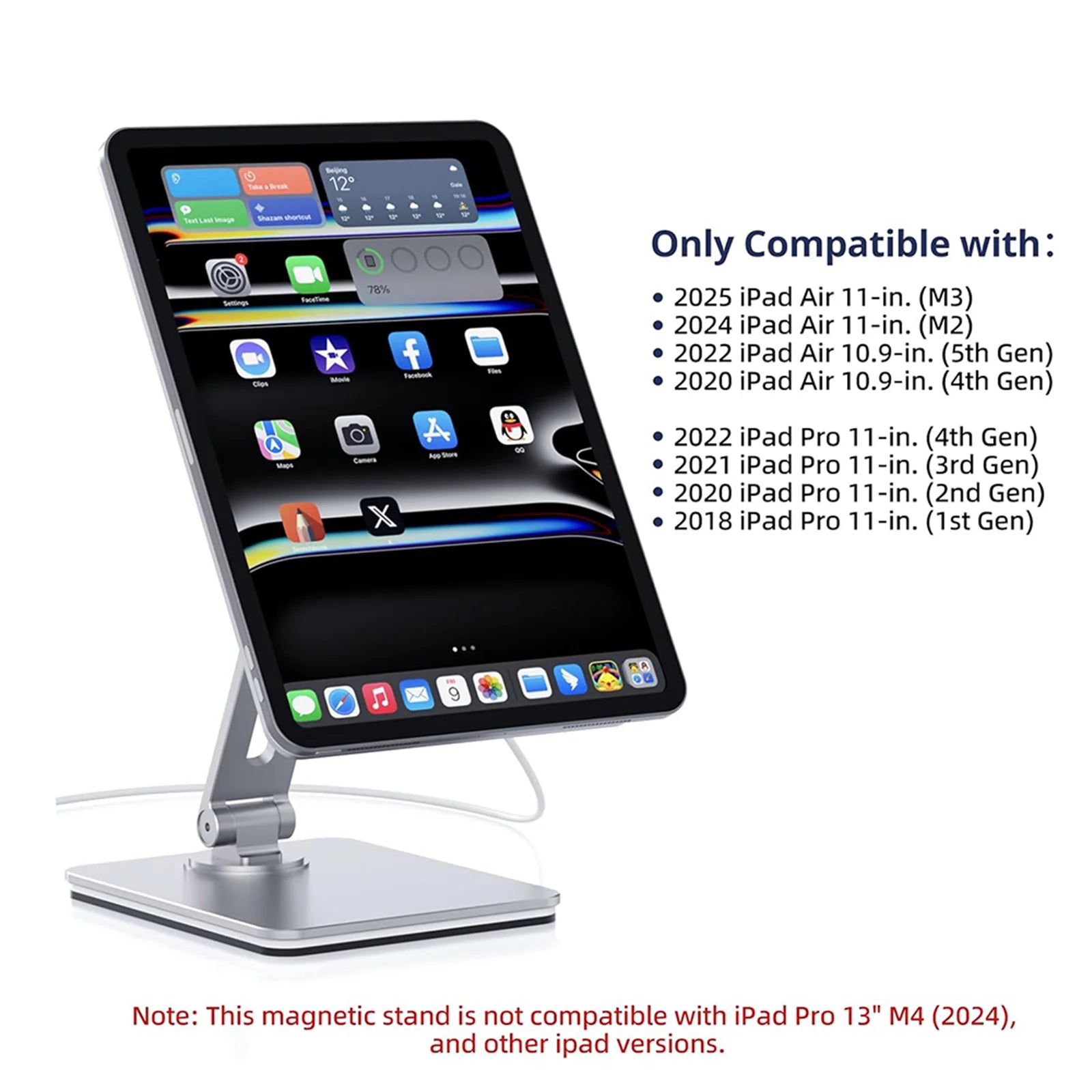 Magnetic iPad Stand 360° Rotation Foldable Aluminum Holder for iPad Air 10.9/11 & Pro 11 Adjustable Desk Mount Wireless Charging-5
