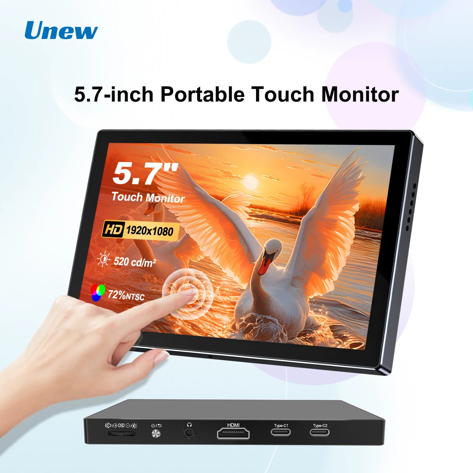 5.7 inch Mini Touch Monitor 1920*1080 Portable Monitor 60Hz Touchscreen Display for Computer Second Screen Car DIY System