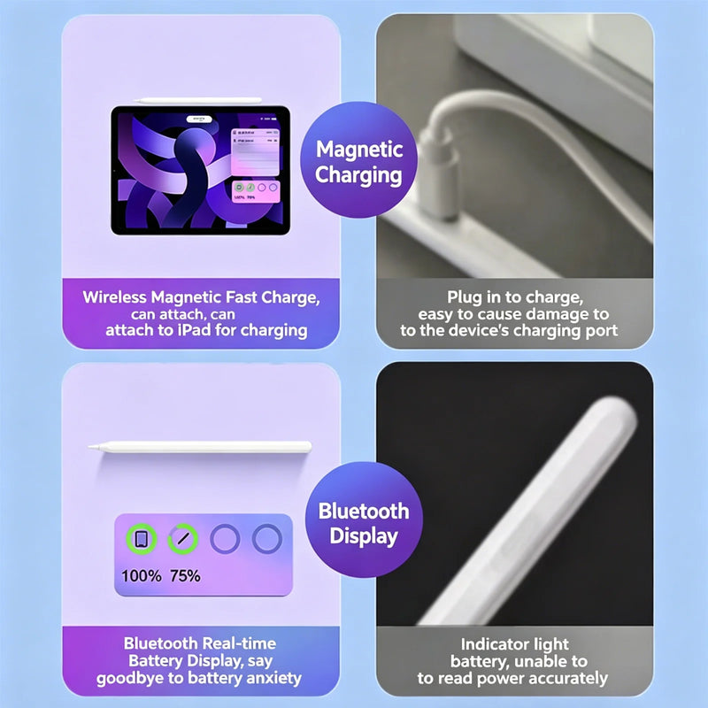 Magnetic Charging Stylus Pen for iPad, Tilt Palm Rejection Pencil with Metal Nib, No Delay-6