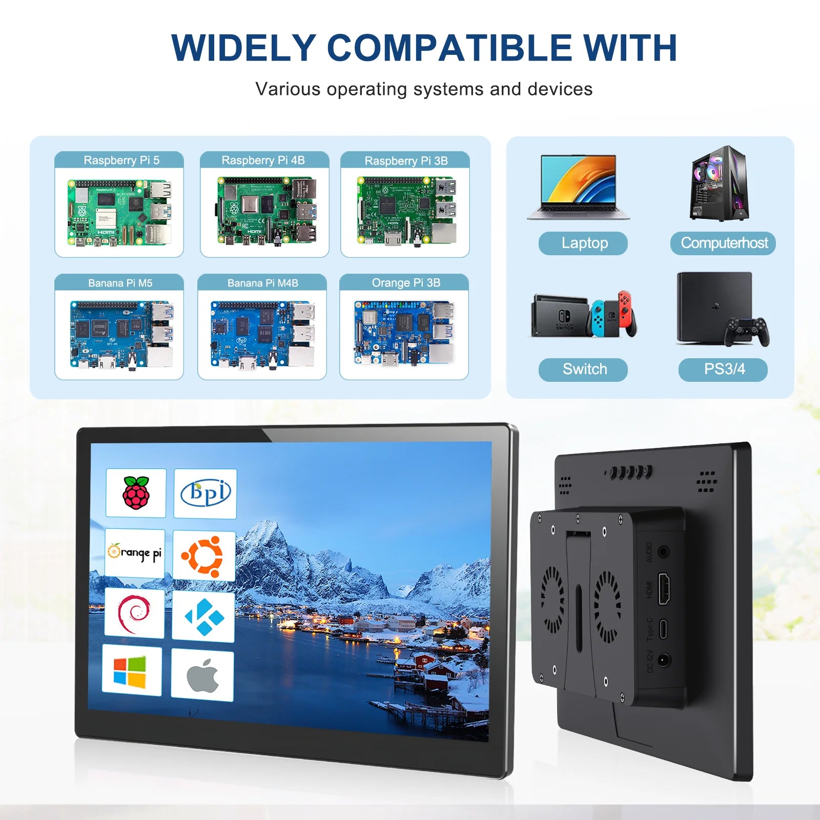10.1 inch Touch Monitor Raspberry Pi 3 4 1280x800 Touchscreen 60Hz Support for Mobile Phone Laptop Xbox Switch PS4/5 Computer
