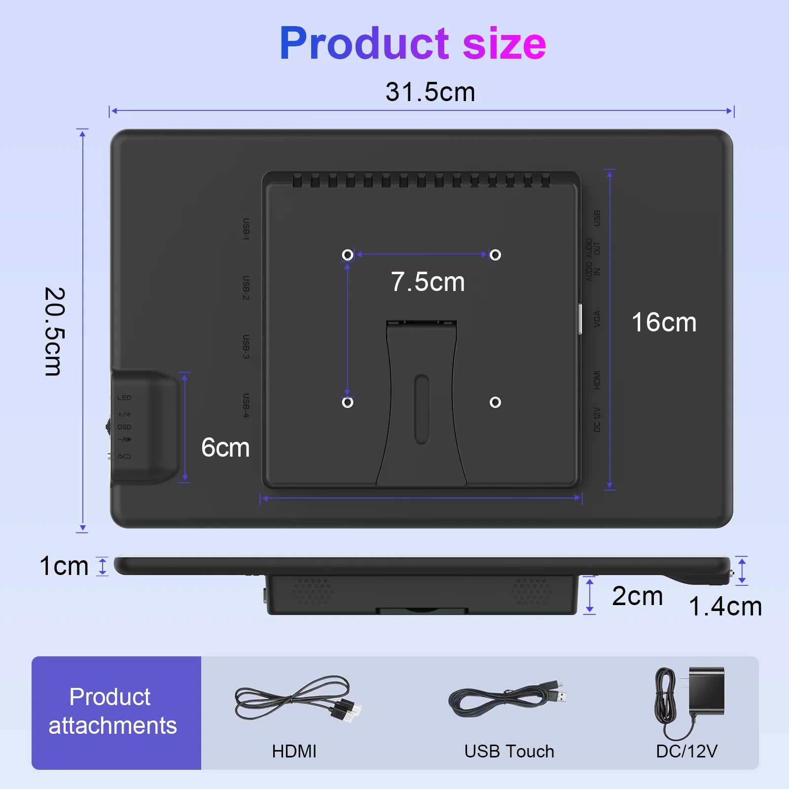 13.3 inch Touch Screen Monitor FHD 1920X1080 Suitable for Phone Laptop Inside Speaker Compatible with HDMI VGA USB Type-C-6
