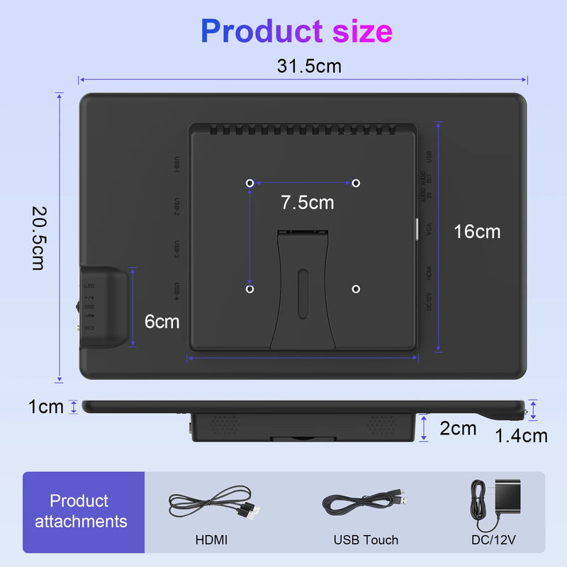 13.3 inch Touch Screen Monitor FHD 1920X1080 Suitable for Phone Laptop Inside Speaker Compatible with HDMI VGA USB Type-C-6
