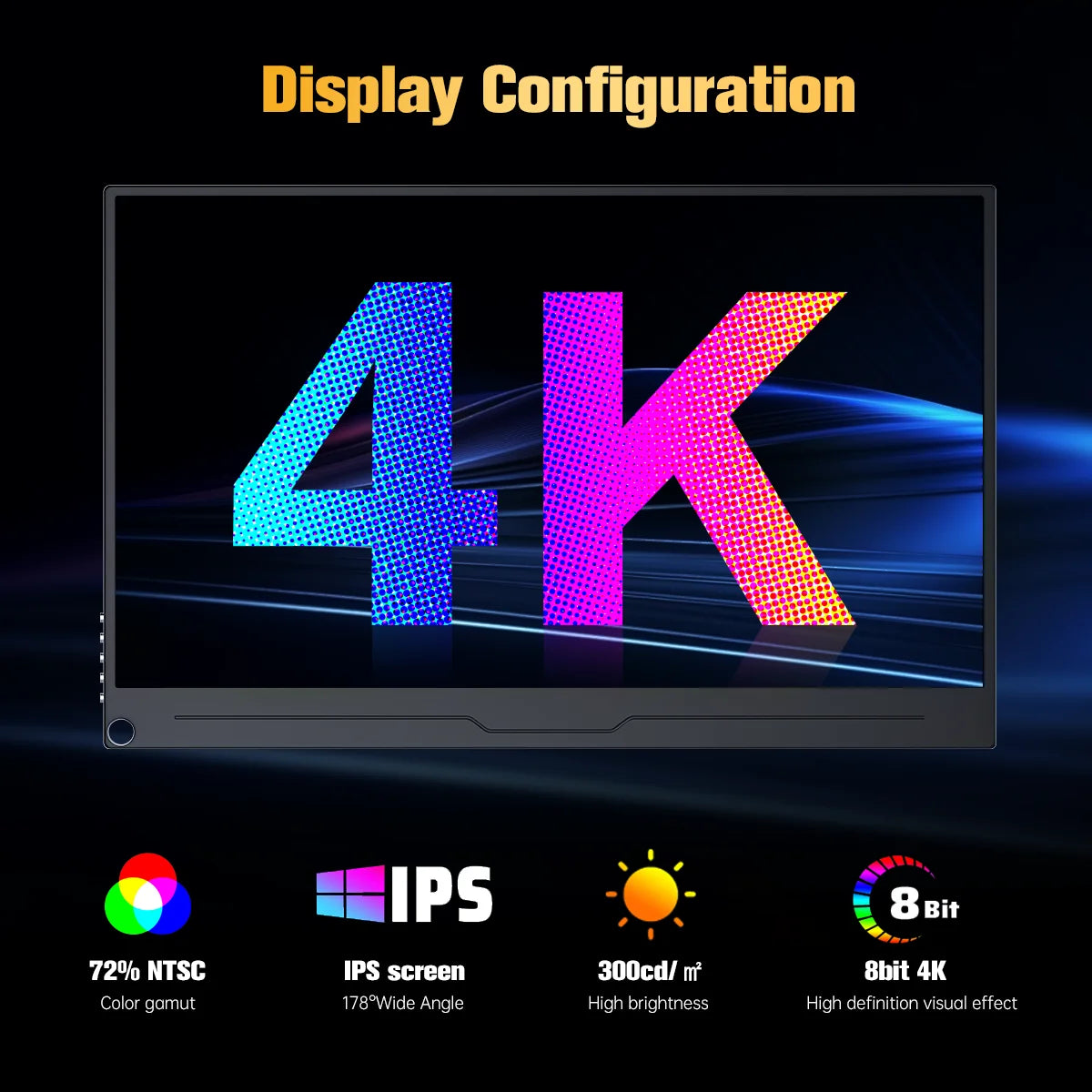 15.6 Inch 4K UHD IPS Monitor 3840x2160 | HDMI & USB-C Ports | Gaming/Office/Design Display for Xbox/PS5/PS4/Mac/PC