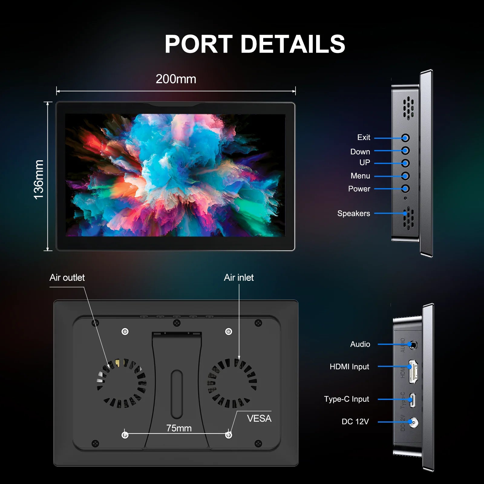 8 inch  Touch Monitor 1280x800P 16:10 Widescreen Ratio HDMI Interface for  DIY Projects Surveillance Display-5