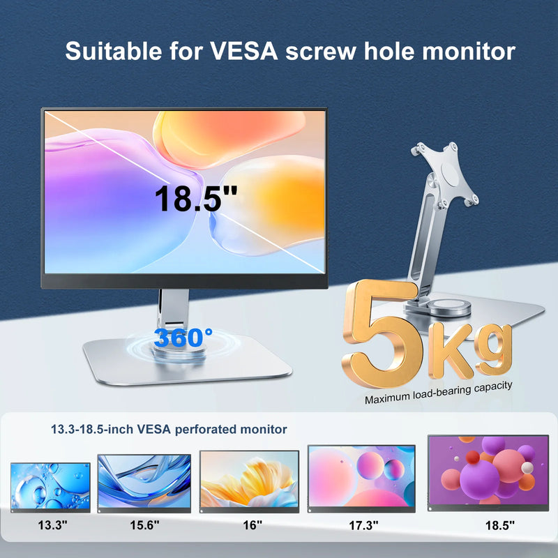 Portable monitor stand aluminum alloy desktop 360 ° rotation, VESA 75x75 suitable for M4 screws 5KG load capacity ultra stable-3