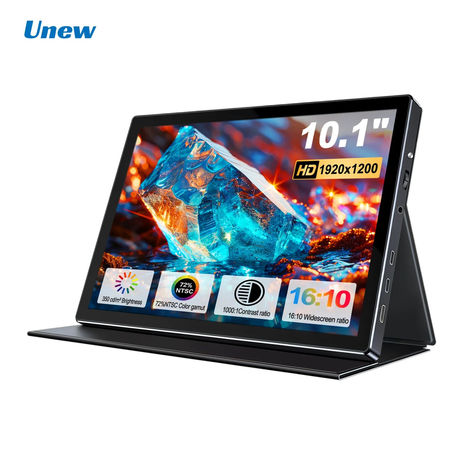 10.1" 1920×1200 Portable IPS Monitor | Type-C & HDMI with Protective Leather Case, VESA 75×75mm
