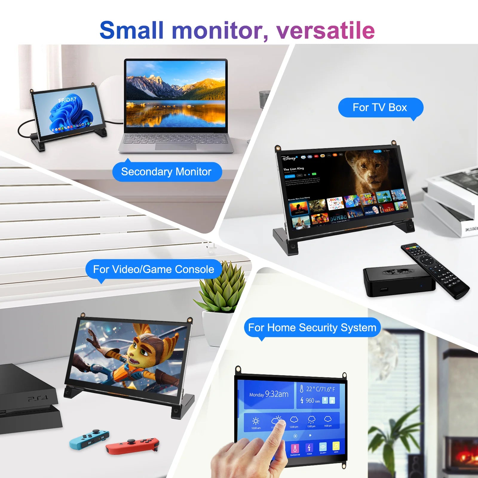 7-inch touchscreen display with 1024X600 pixels, 5-point touchscreen driver, free HDMI Type-C, suitable for PC gaming consoles-5