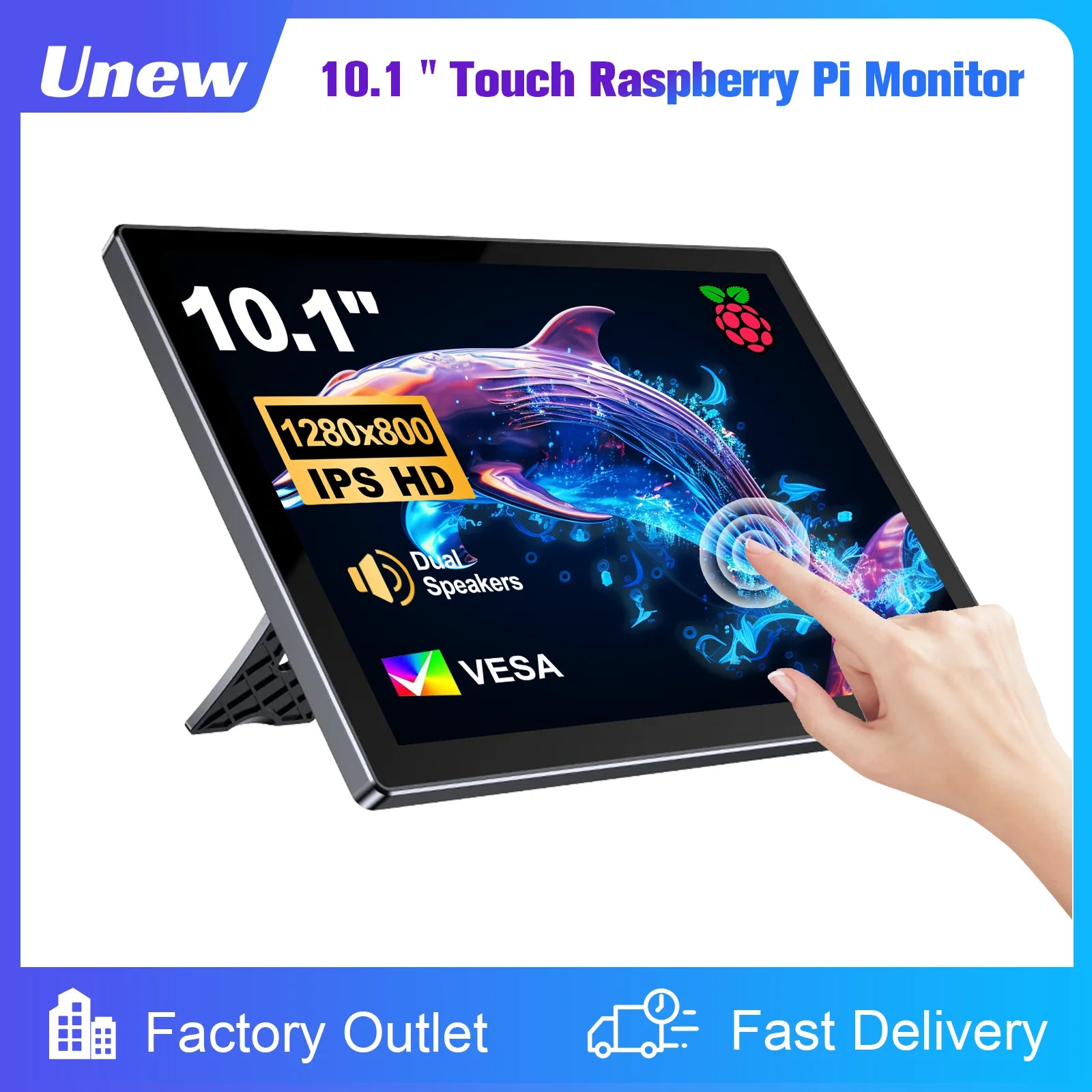 10.1 inch Touch Monitor Raspberry Pi 3 4 1280x800 Touchscreen 60Hz Support for Mobile Phone Laptop Xbox Switch PS4/5 Computer-1