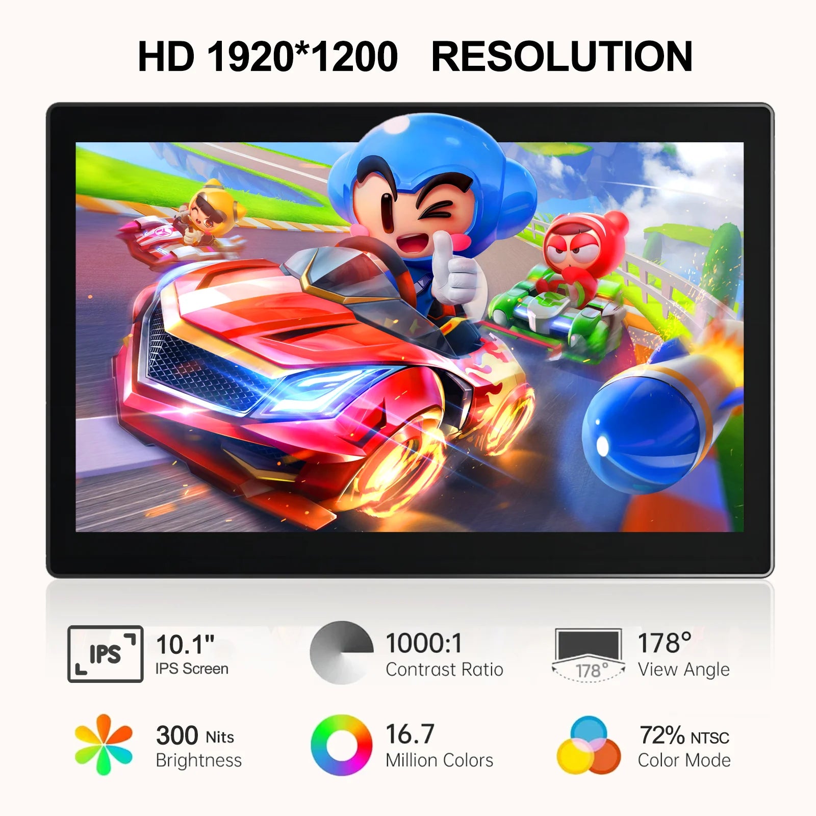 10.1 inch Touch Portable Monitor 1920x1200 Screen IPS LCD 5-point Touchscreen Dual Speaker Type-C HDMI USB-C for Car Computer