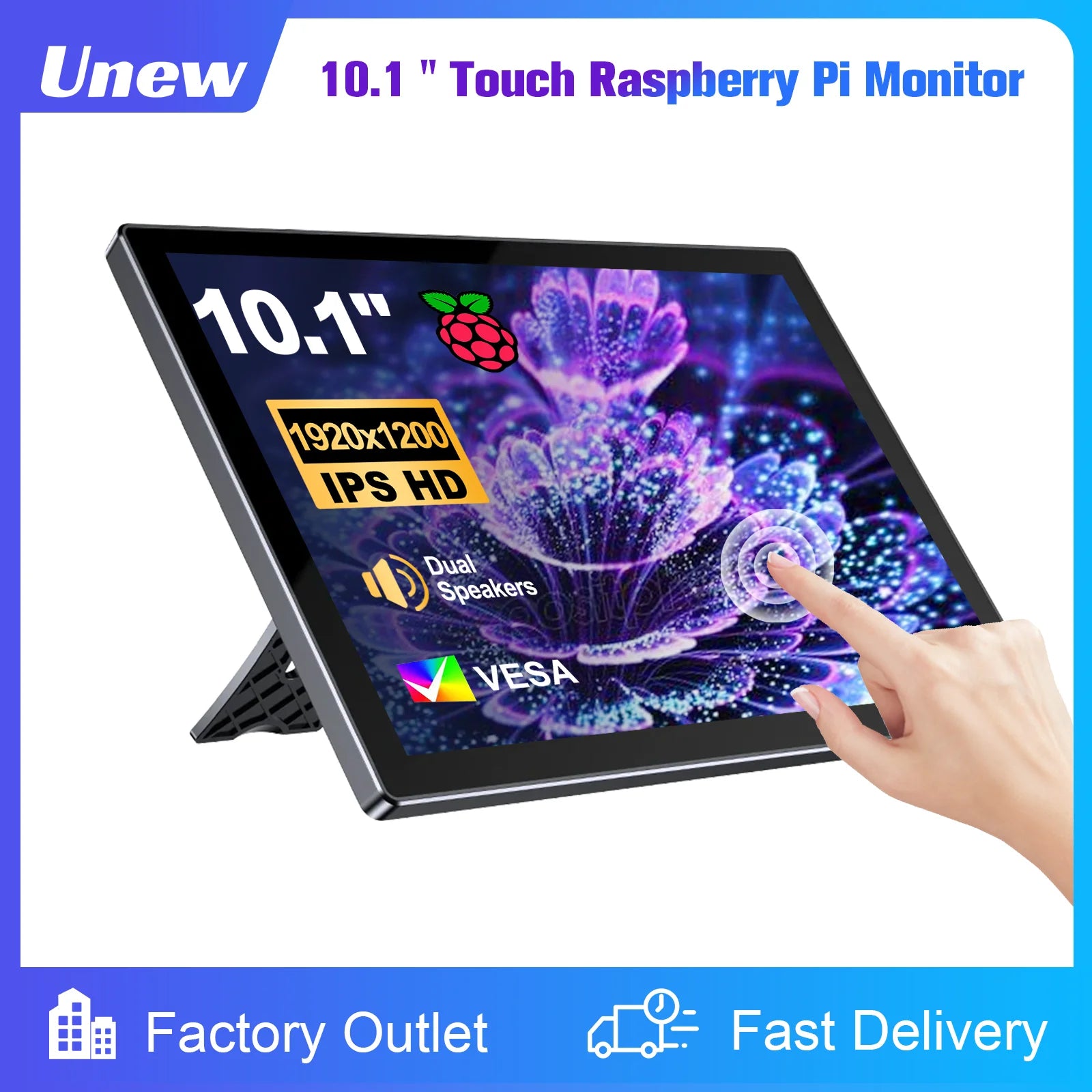 10.1 inch Touch Screen Raspberry Pi Monitor 1920x1200 LCD 16:9 60Hz Raspberry Pi 5 4 3 Industrial Display for Python-1