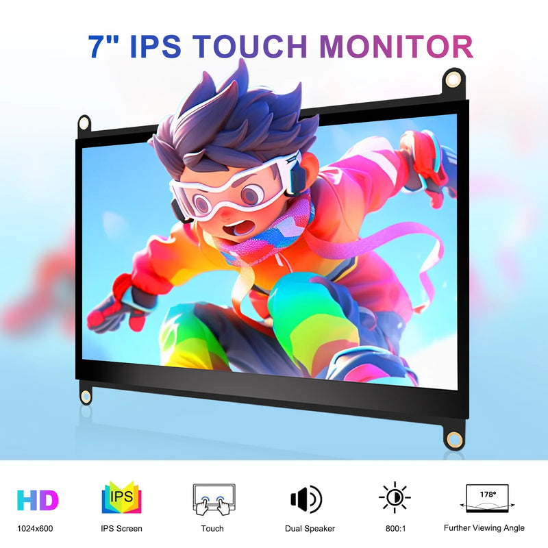 7-inch touchscreen display with 1024X600 pixels, 5-point touchscreen driver, free HDMI Type-C, suitable for PC gaming consoles-2