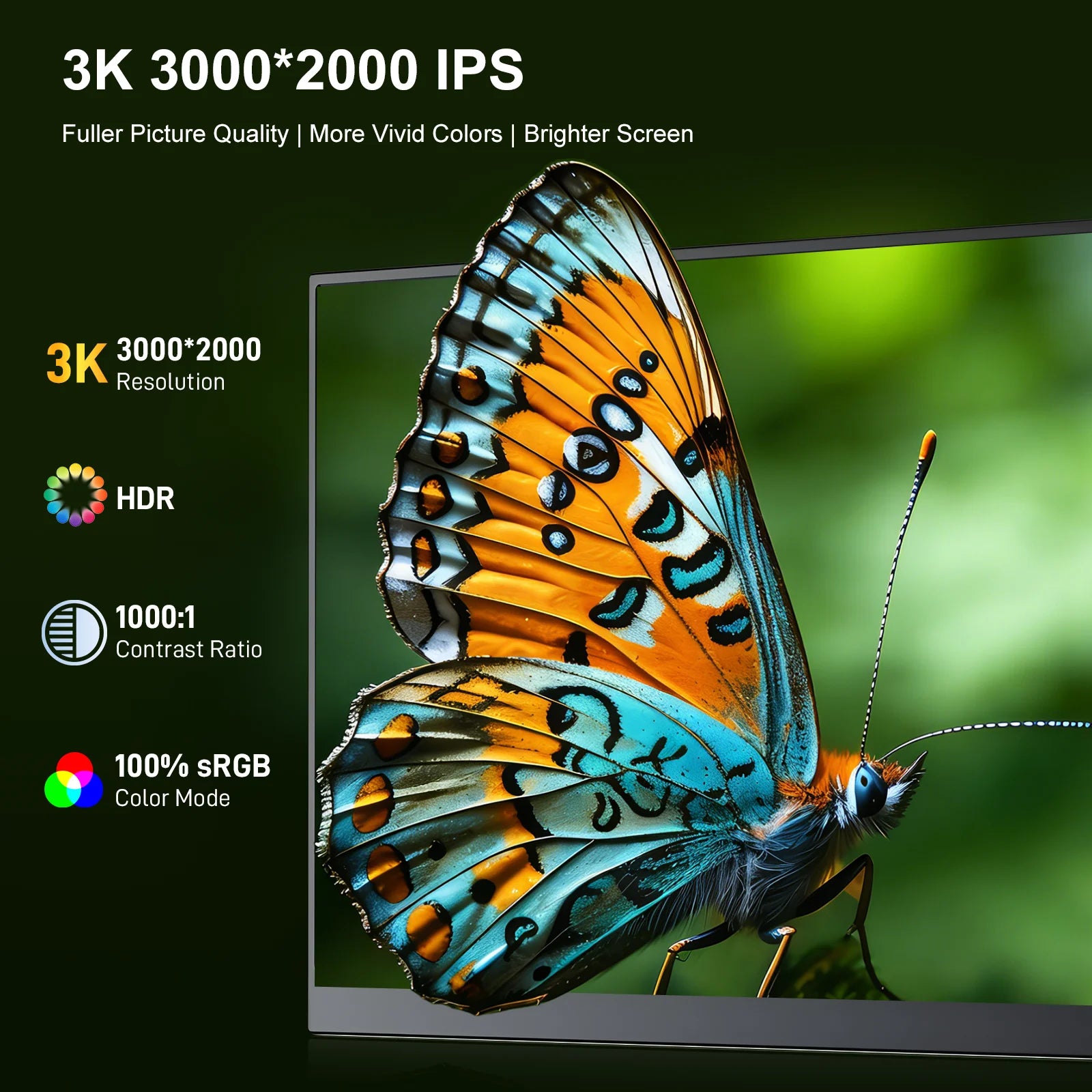 14 Inch 3K 3000x2000 Portable Monitor IPS 100% sRGB Low Blue Light External Second Screen for Laptop PS5 Switch Phone ﻿